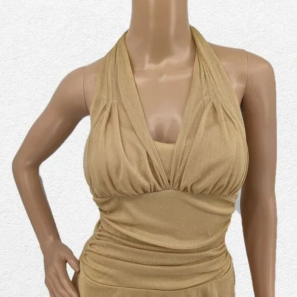 Vintage y2k Speechless Gold Midi Dress Fairycore Glitter Halter Siren Size S - Picture 9 of 12